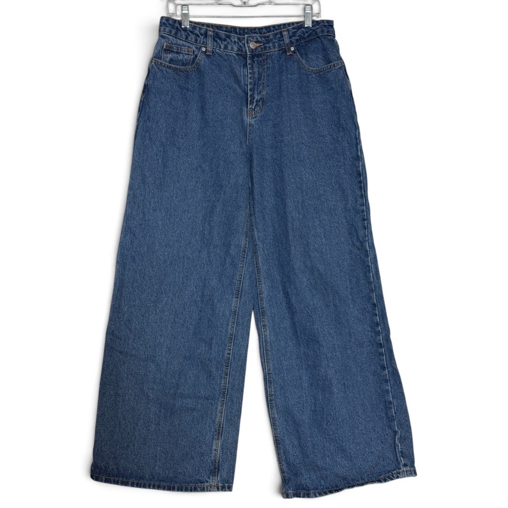 Musera Womens Wide Leg Jeans Medium Wash Blue Denim High Waisted Size 30